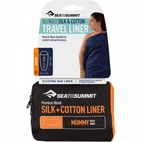 Sea to Summit Silk Cotton Travel Liner Mummy Hood navy blue - Bild 1 Sea to Summit Silk Cotton Travel Liner Mummy Hood navy blue - Bild 1